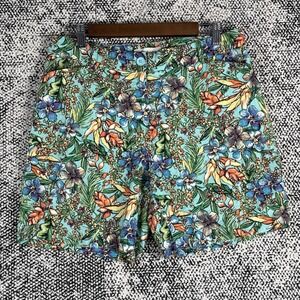 Talbots Bermuda Shorts Womens 10 (Waist 32) Linen Blend Tropical Floral Colorful